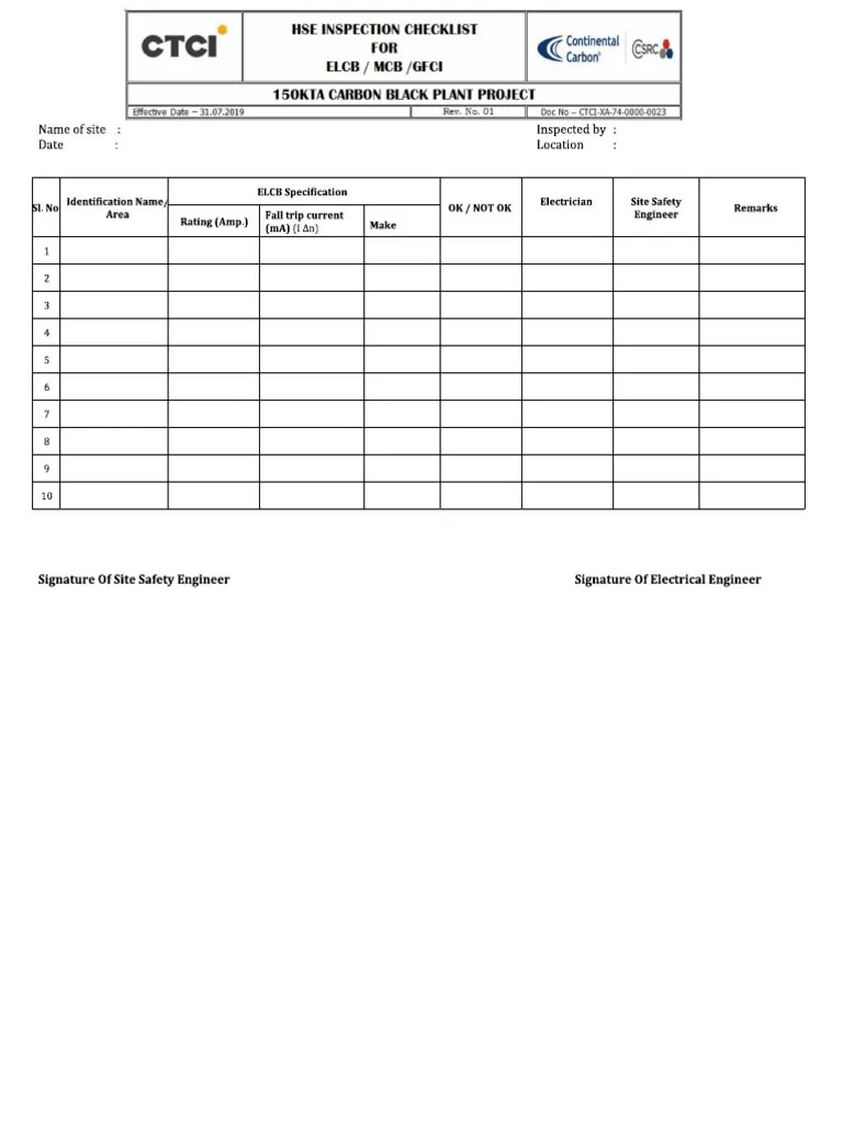 Electrical Elcb Rccb Mcb Gfci Checklist Pdf
