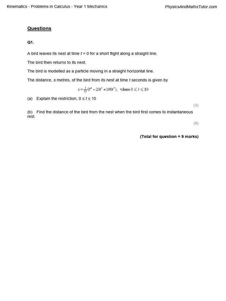 Kinematics - Problems In Calculus | PDF | Acceleration | Kinematics