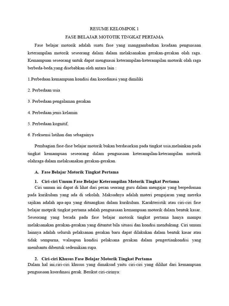 Resume Fase Belajar Motorik Tingkat Pertama | PDF | Karier ...