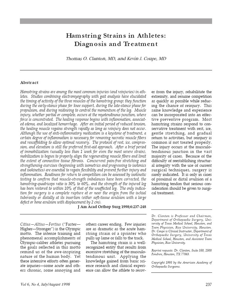 Hamstring Strains Athletes Diagnosis Treatment | PDF