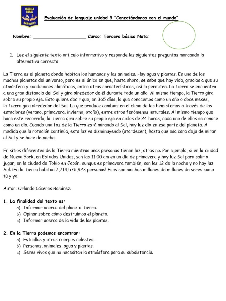 EVALUACION TERCERO BÁSICO | Descargar Gratis PDF | Tierra | Temporada De Primavera)