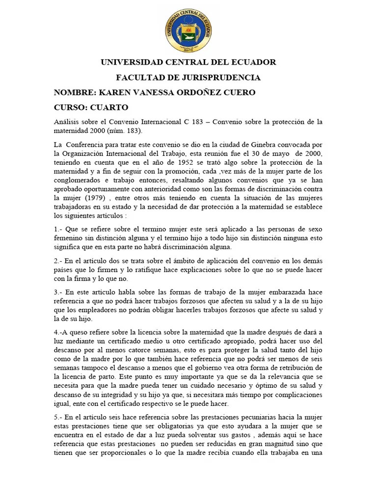 Analisis Sobre El Convenio Num 183 | PDF | Mujer | Amamantamiento