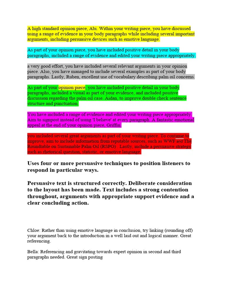 Assessment Comments For Students | PDF | Essays | Palm Oil