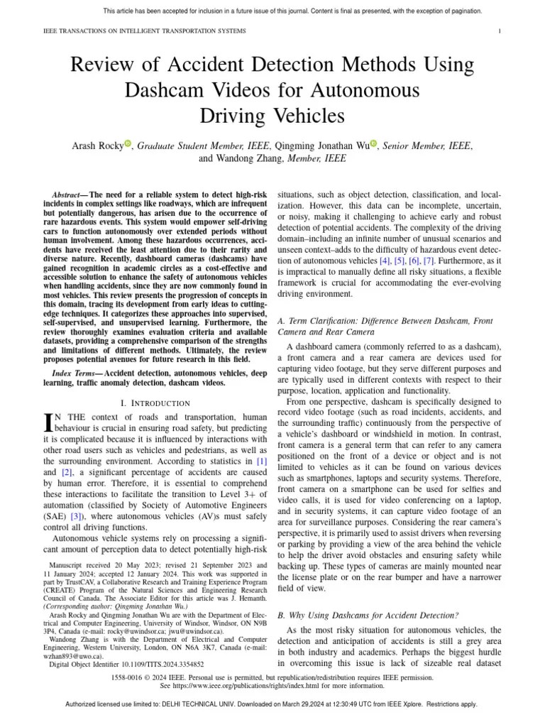 Review Of Accident Detection Methods Using Dashcam Videos For Autonomous Driving Vehicles | PDF ...