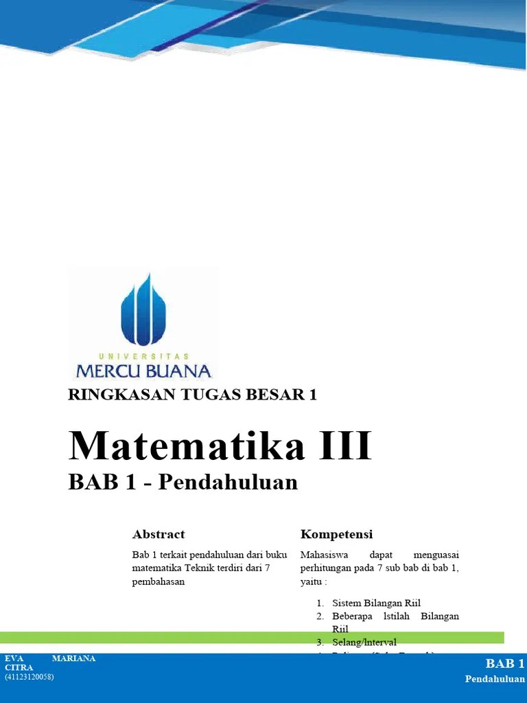 MODUL MATEMATIKA 3 - BAB 1 - Eva Mariana Citra - 41123120058 | PDF