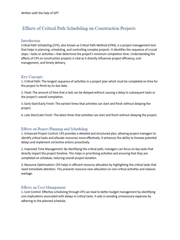 Effects Of Critical Path Scheduling On Construction Projects | Download ...