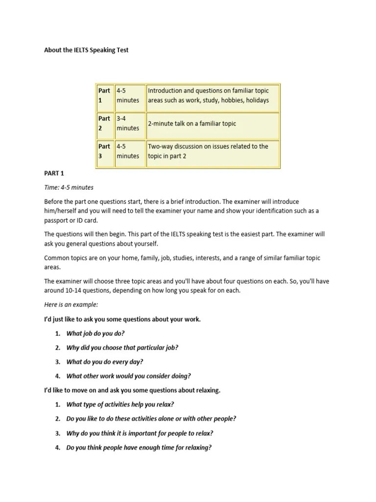 About The IELTS Speaking Test | PDF | International English Language ...