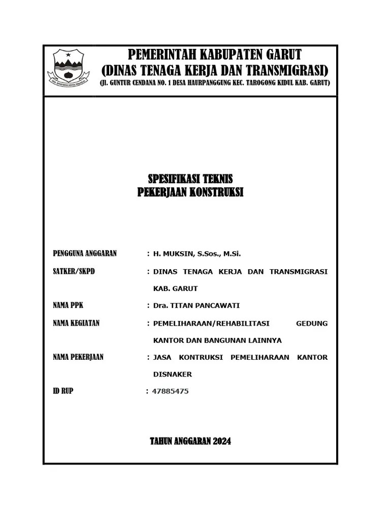 Spesifikasi Teknis Pekerjaan Konstruksi PEMELIHARAAN GEDUNG DISNAKER | PDF