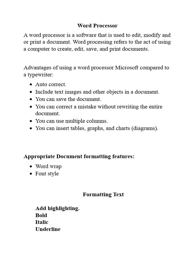 A Word Processor Is A Software That Is Used To Edit | PDF | Word ...