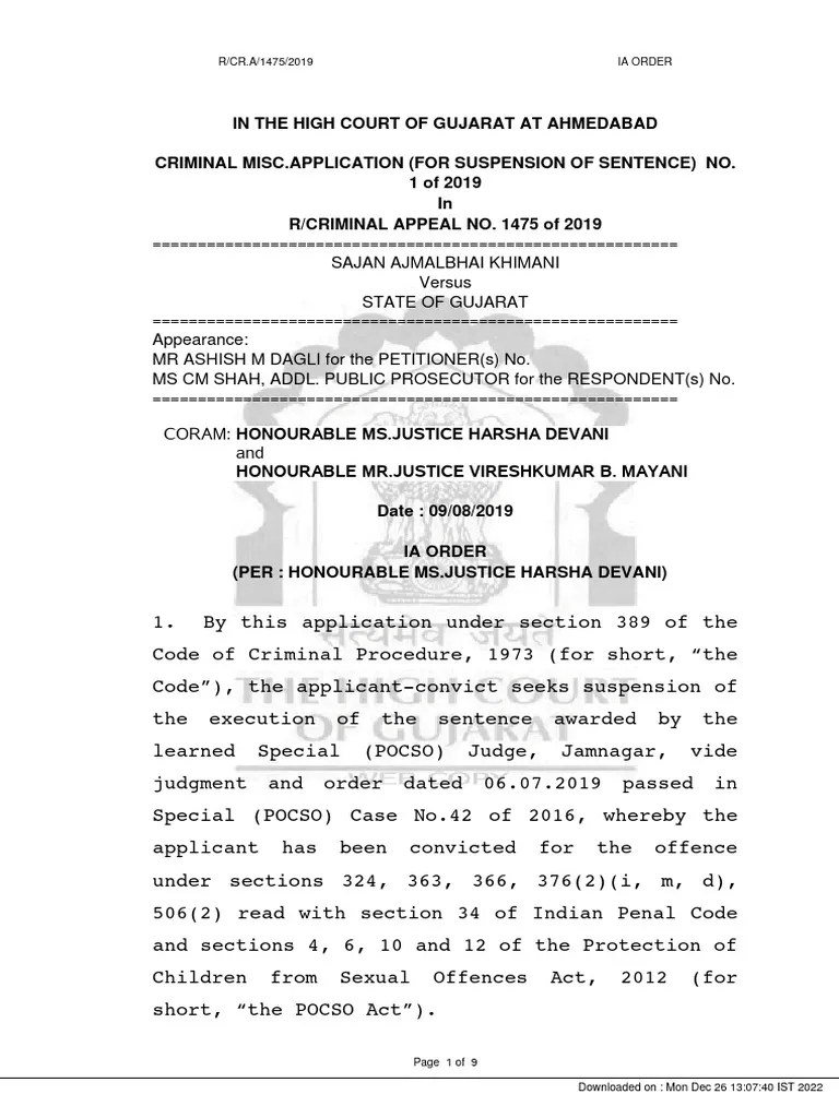 Gujrat HC Suspension+Bail | PDF | Bail | Prosecutor
