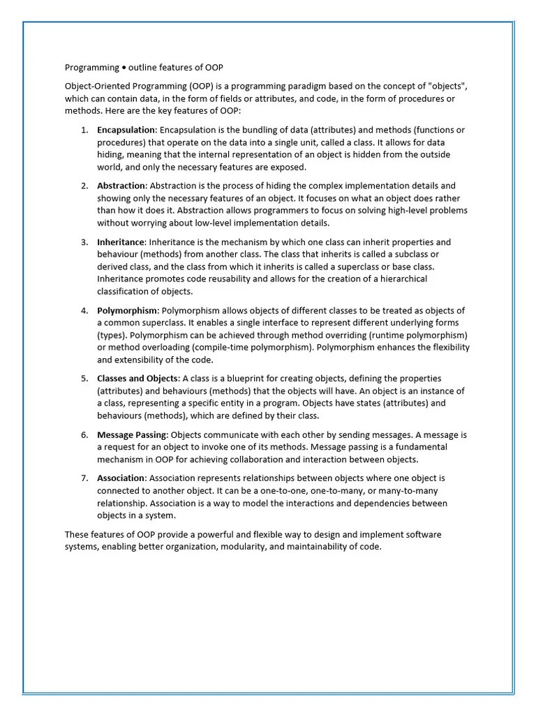 Programming Outline Features Of OOP | PDF | Inheritance (Object ...