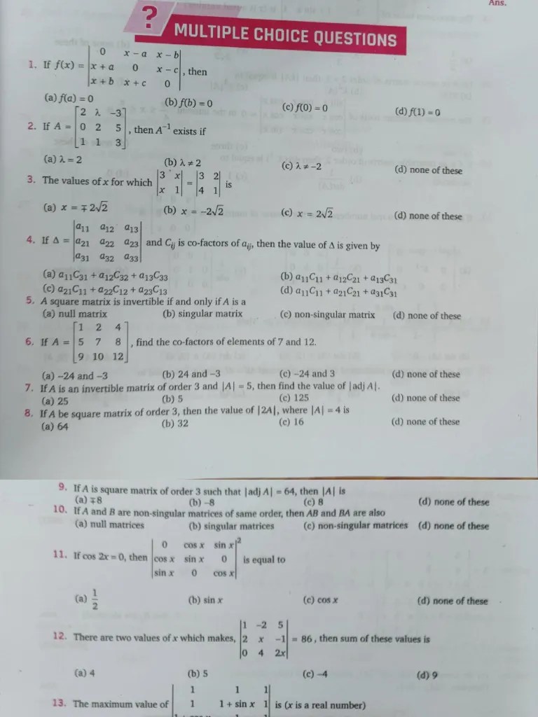 Determinant Xii Mcq | Download Free PDF | Matrix (Mathematics ...