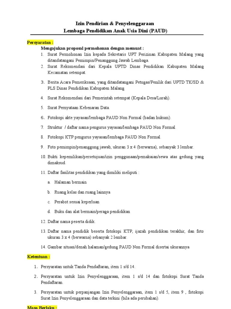 Foto copy akte notaris dan surat penetapan badan hukum dalam bentuk yayasan, pt, cv atau perkumpulan atas nama pendiri atau induk organisasi . Izin Pendirian Paud Pdf