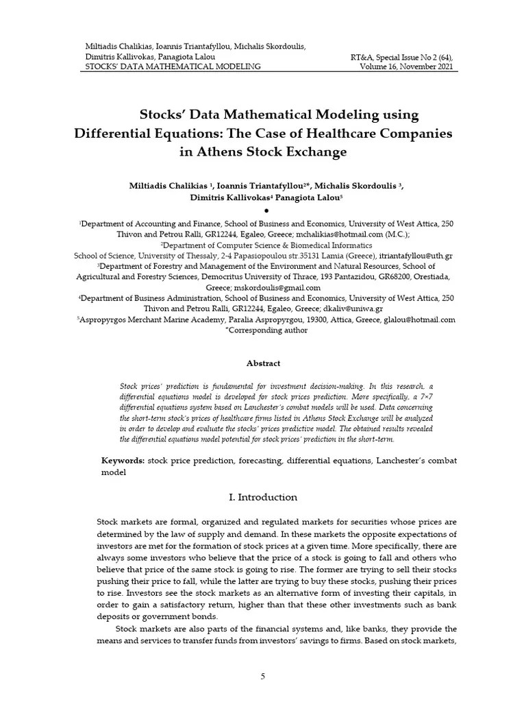 Stock Data Mathematical Modeling Using Differential Equations | PDF ...