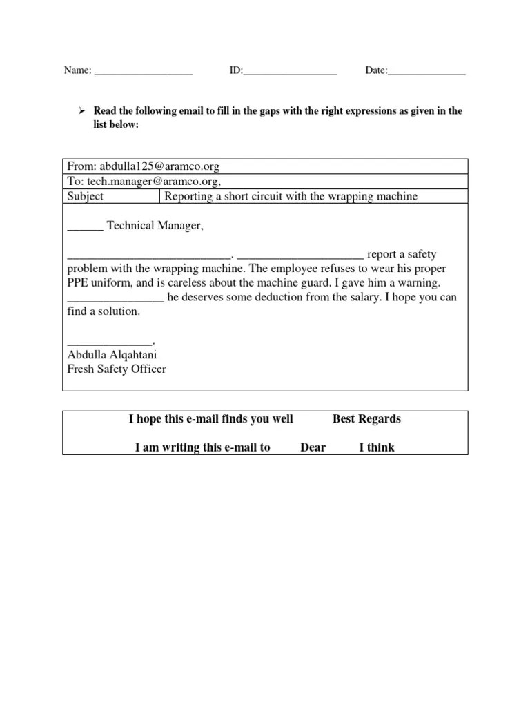 Email worksheet
