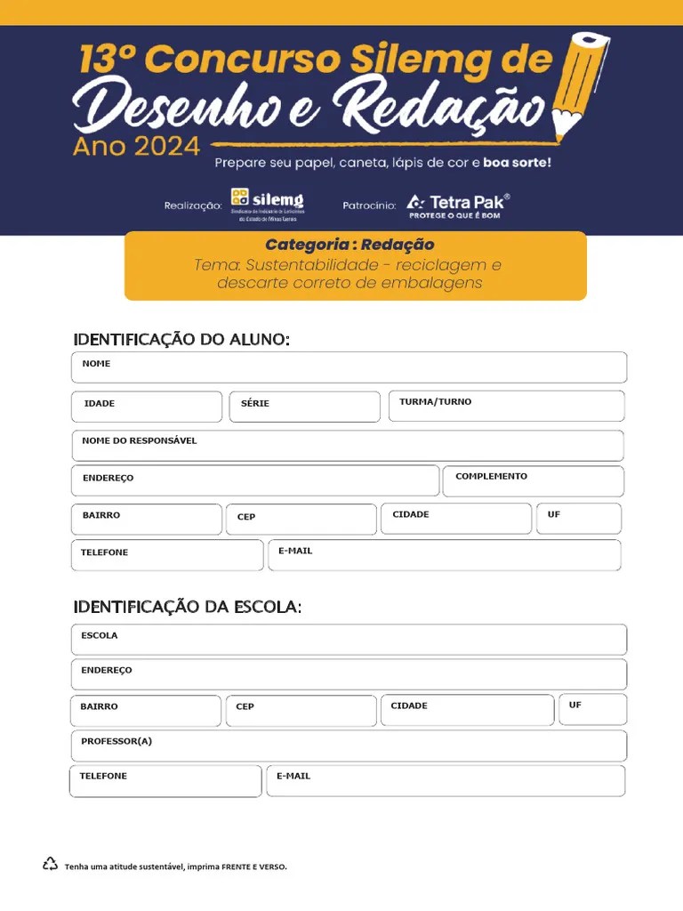 Formulário Redação 2024 - Sustentabilidade - Reciclagem E Descarte Correto De Embalagens | PDF