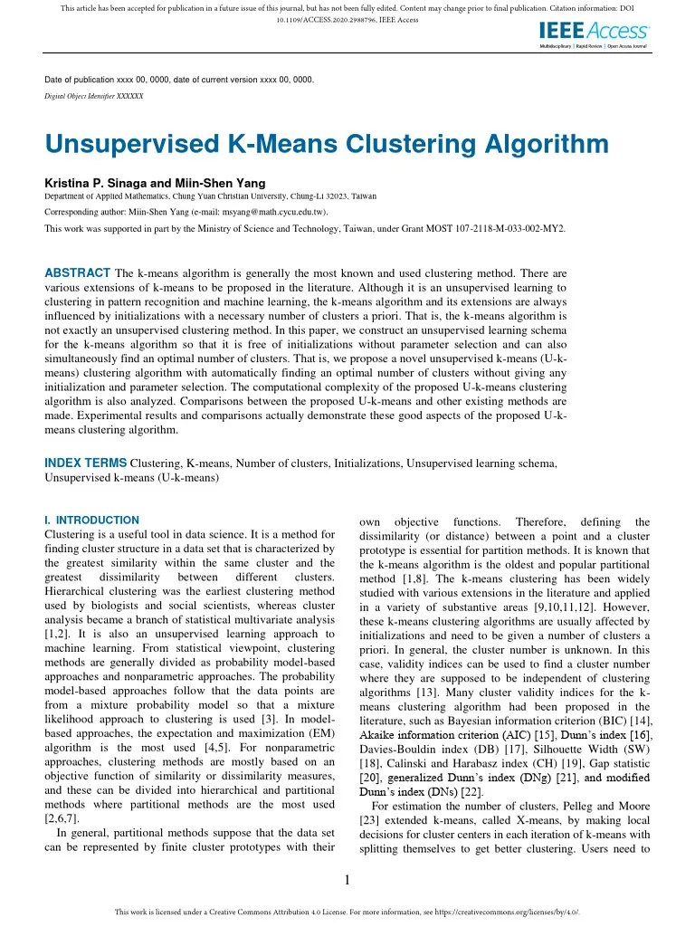 Unsupervised K-Means Clustering Algorithm | PDF | Cluster Analysis ...