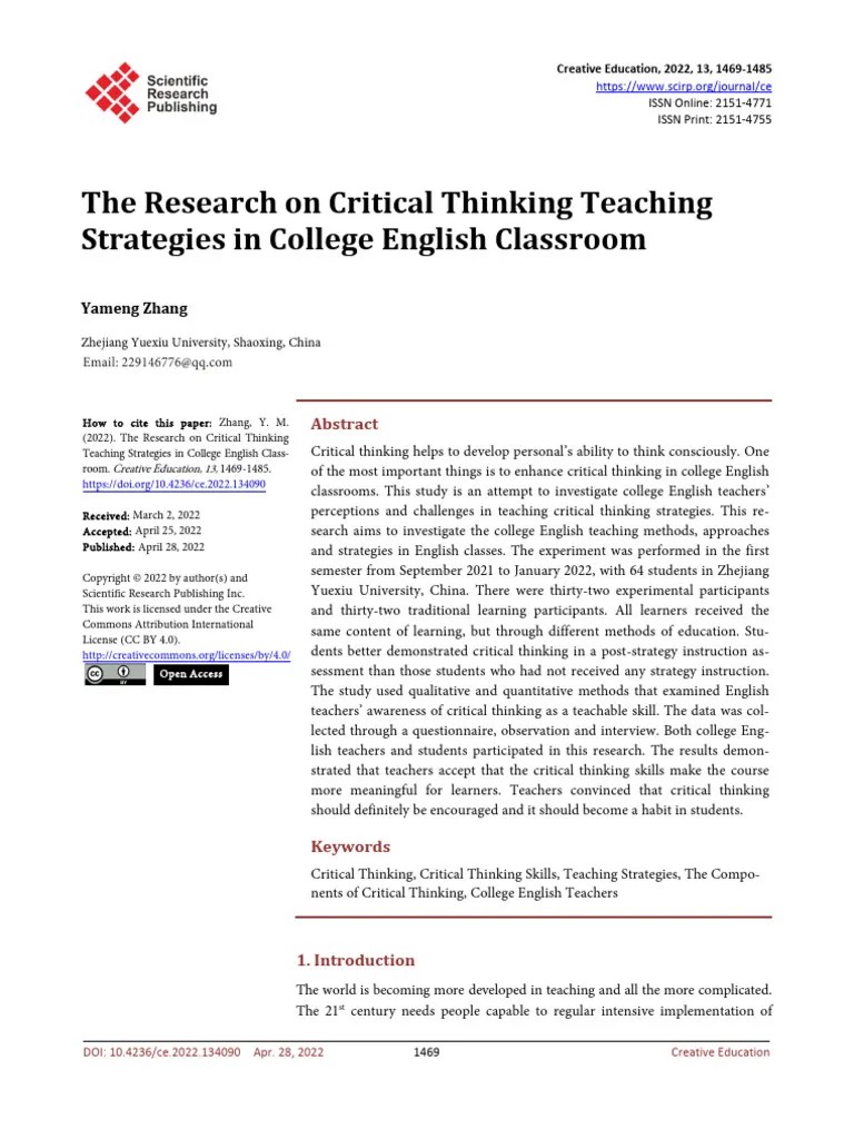 The Research On Critical Thinking Teaching | PDF | Critical Thinking ...