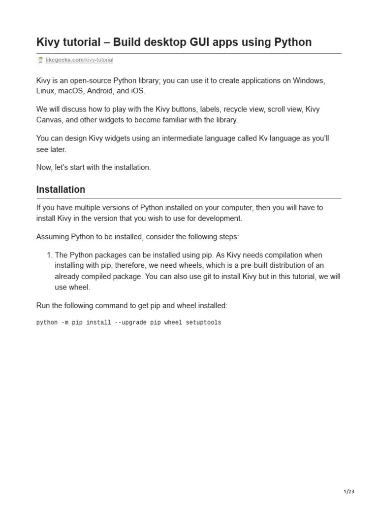 Kivy Tutorial Build Desktop GUI Apps Using Python | PDF | Graphical ...