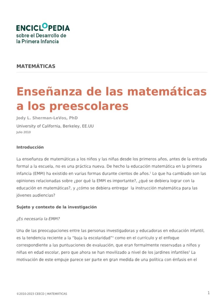Ensenanza De Las Matematicas Los Preescolares | PDF | Plan De Estudios | Educación De La Primera ...