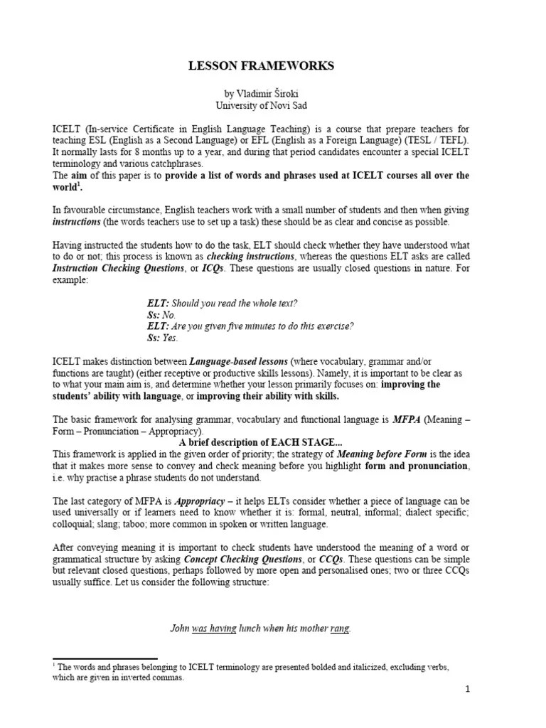 Lesson Frameworks | PDF | English As A Second Or Foreign Language ...