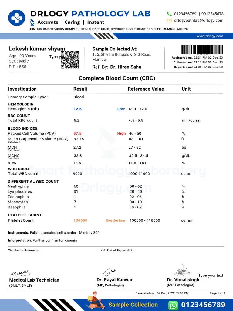 CBC Test Report Format Example Sample Template Drlogy Lab Report | PDF ...