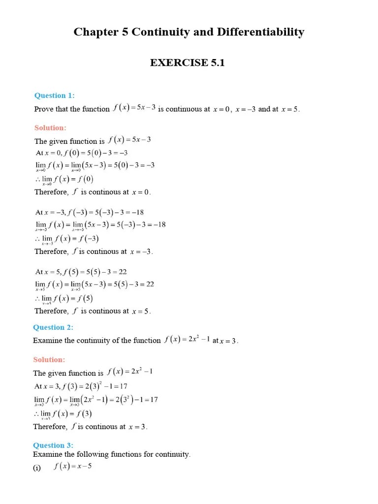Continuity And Differentiability | PDF | Trigonometric Functions ...