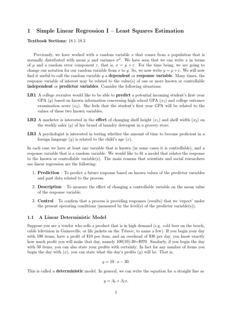 1 Simple Linear Regression I Least Squares Estimation | PDF | Errors ...
