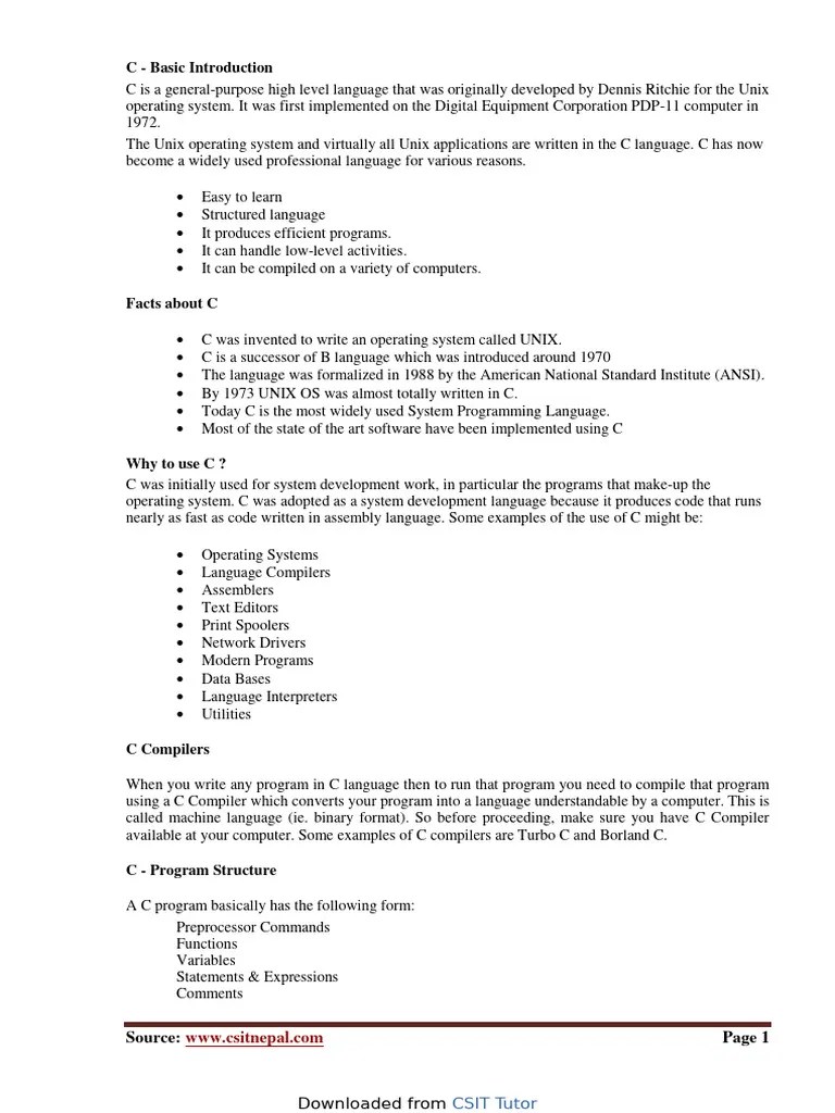 C Programming Note | PDF | Integer (Computer Science) | Data Type