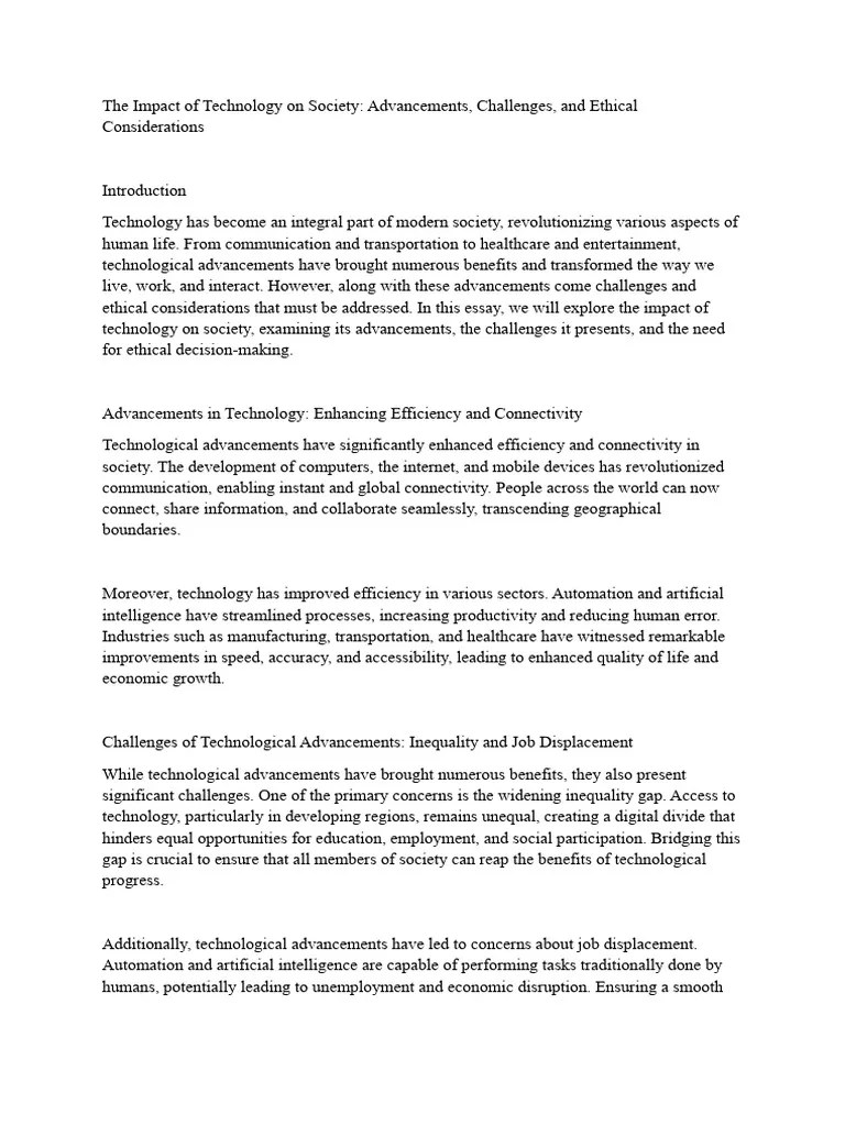 The Impact Of Technology On Society - Advancements, Challenges, And ...