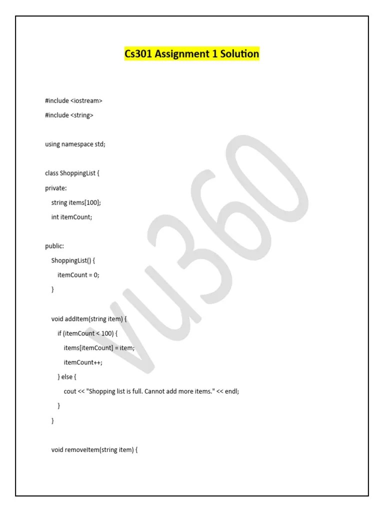 Cs301 Assignment 1 Solution Vu360 | PDF | Computer Programming ...