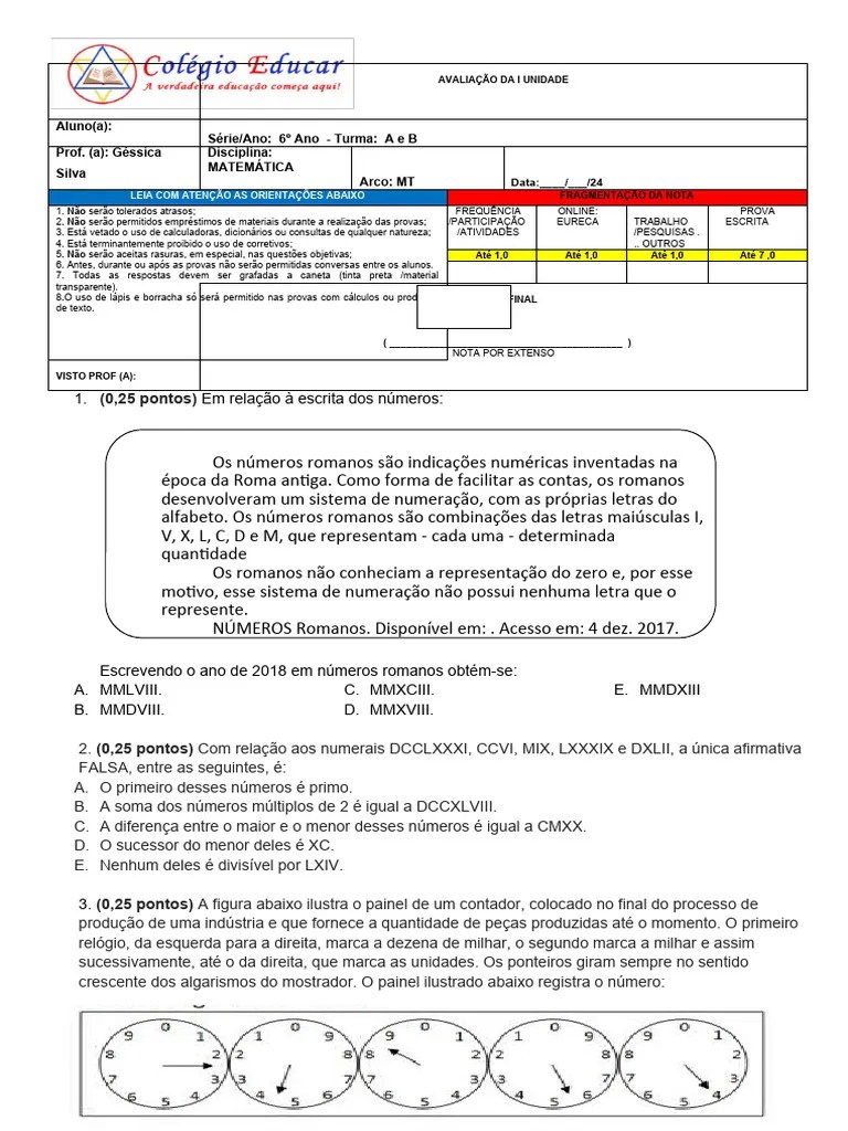 I Unidade: Matemática - 6ab - Géssica Silva | PDF | Estrelas | Matemática