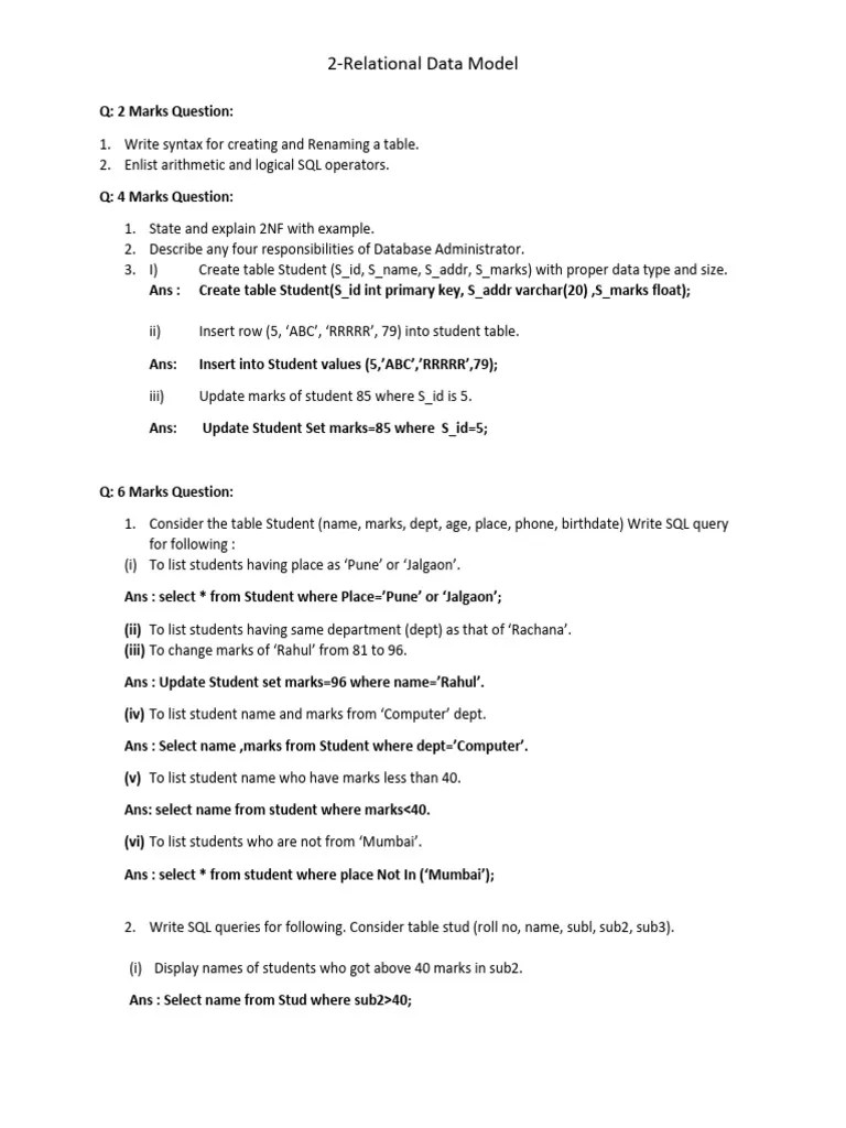 CH2-Relational Data Model | PDF | Table (Database) | Sql
