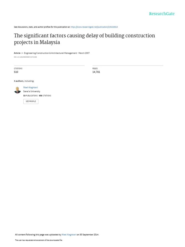 The Significant Factors Causing Delay Of Building Construction Projects ...