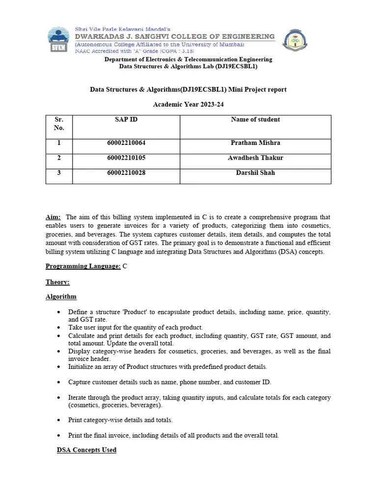 DSA Mini - Project | PDF | Invoice | Computer Program