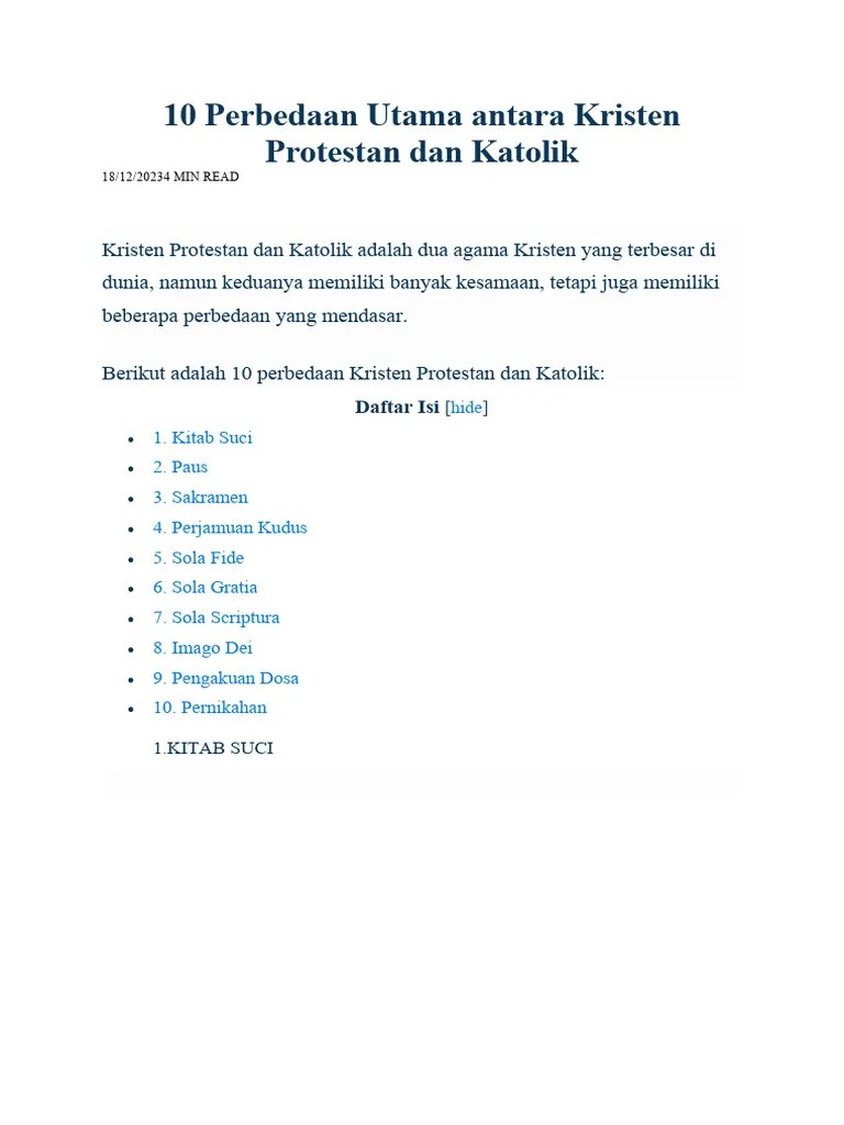 10 Perbedaan Utama Antara Kristen Protestan Dan Katolik | PDF