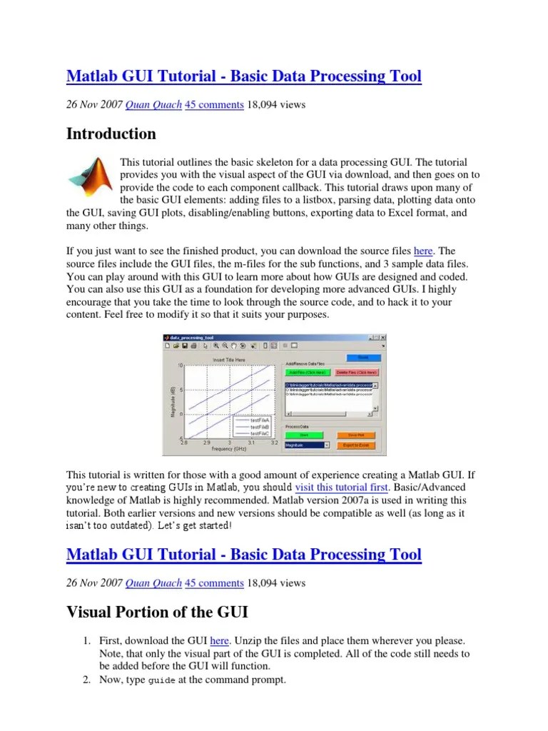 Matlab GUI Tutorial - Basic Data Processing Tool: Quan Quach | PDF ...