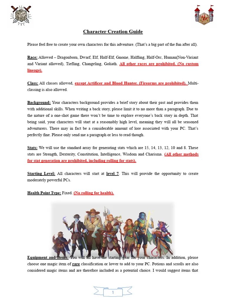 DD Handout 1 Character Creation Guide | PDF | Role Playing Video Games ...
