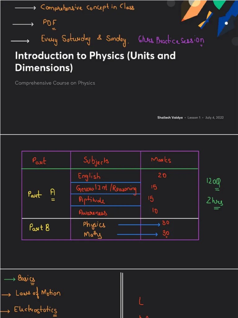 Introduction To Physics Units And Dimensions With Anno | PDF