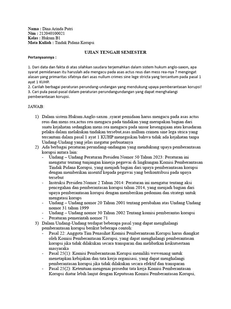 Tindak Pidana Korupsi Dan Pencucian Uang | PDF