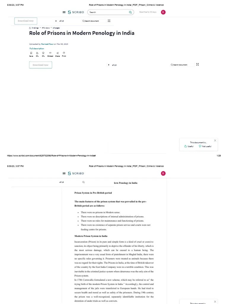 Role Of Prisons In Modern Penology In India - PDF - Prison - Crime ...
