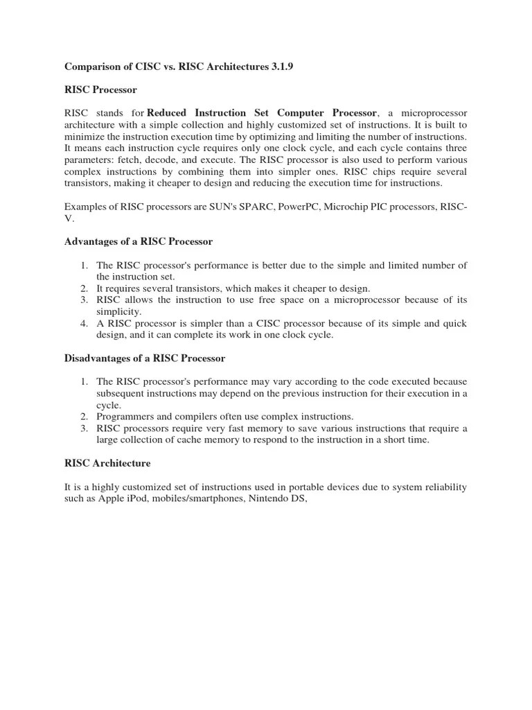 Comparison Of CISC Vs RISC Architectures 3.1.9 | PDF | Central ...
