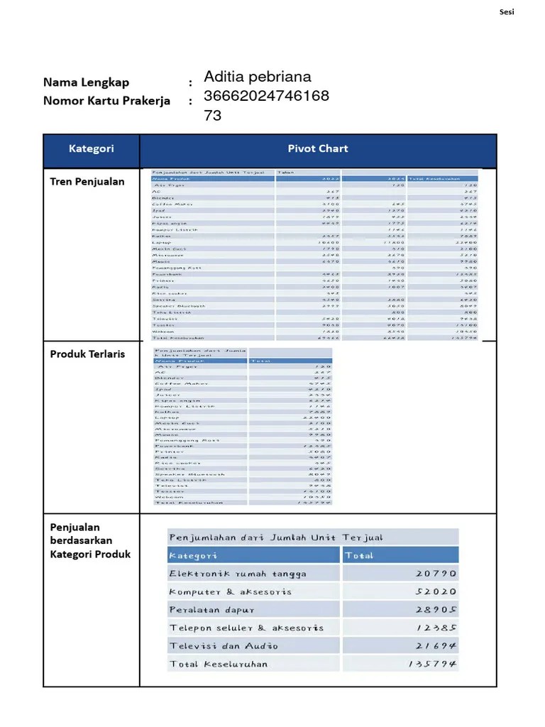 TPM 2 Membuat Visualisasi Data Dengan Pivot Chart - (Aditia Pebriana) | PDF