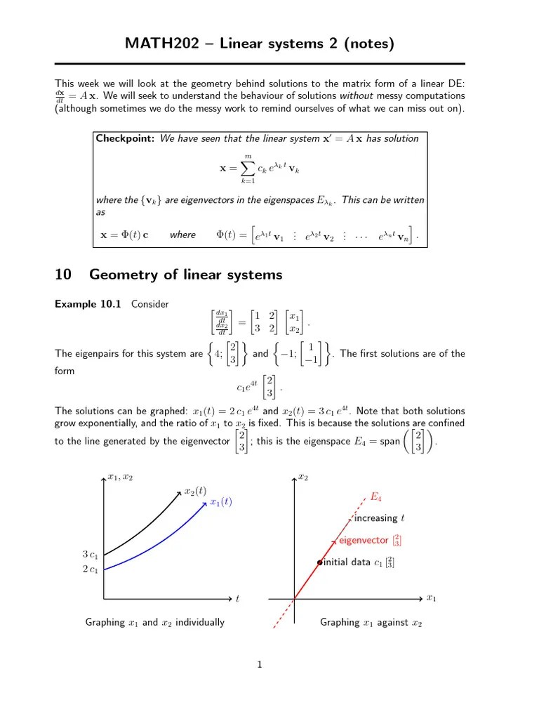 Math 202 Linear Systems 2 | PDF | Eigenvalues And Eigenvectors | Stability Theory