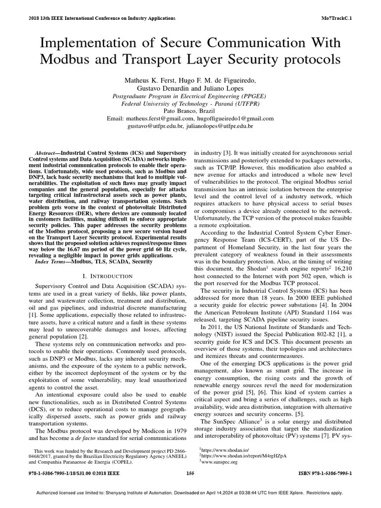 Implementation Of Secure Communication With Modbus And Transport Layer ...