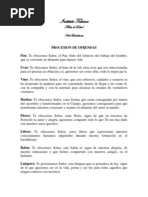 Lecturas bíblicas, ofrendas, pasos del rito de la confirmación, . Procesion De Ofrendas Pdf Alimentos