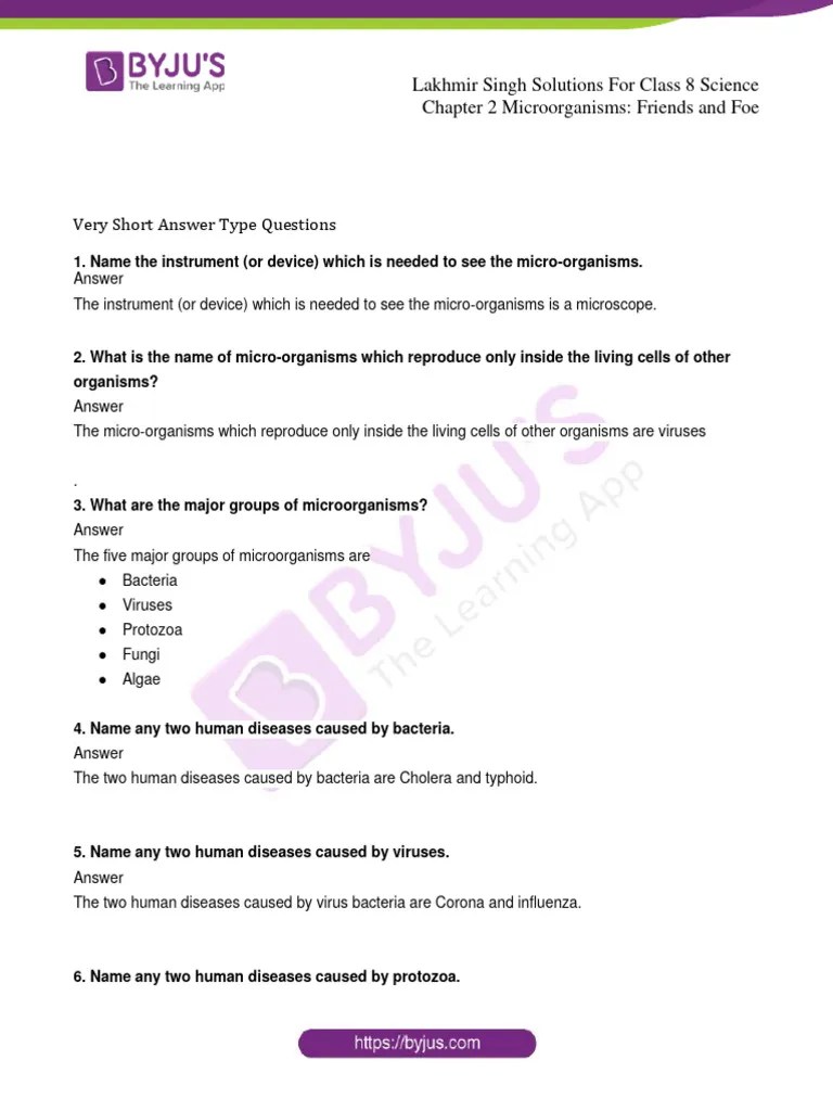 Lakhmir Singh Solutions For Class 8 Science Chapter 2 | PDF | Microorganism | Food Preservation