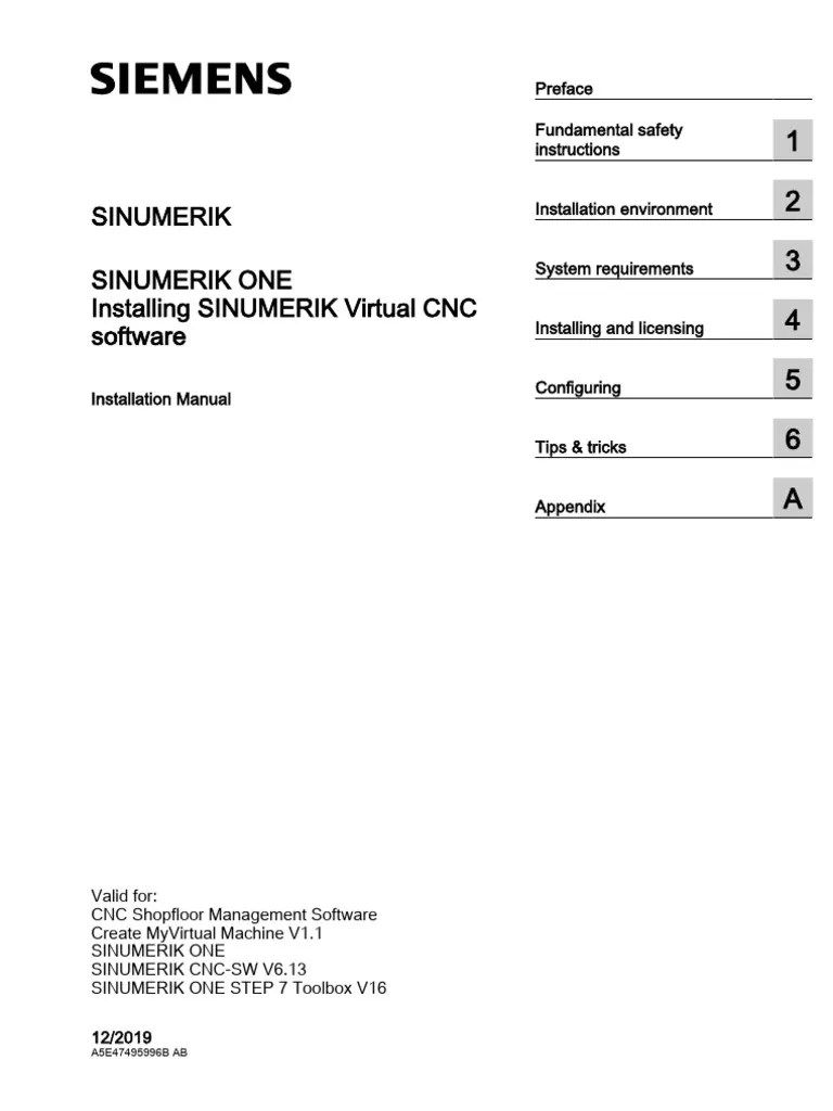 SINUMERIK. SINUMERIK ONE Installing SINUMERIK Virtual CNC Software ...