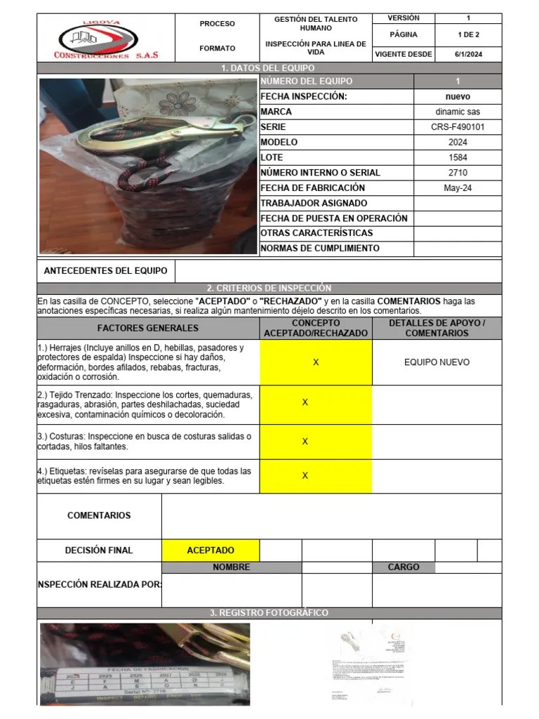 Formato Inspeccion Para Arnes 1 | PDF