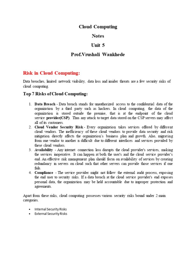 Cloud Computing Unit 5 | PDF | Cloud Computing | Risk